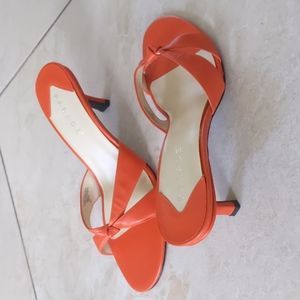 Parade slip on heels intense orange leather sandals